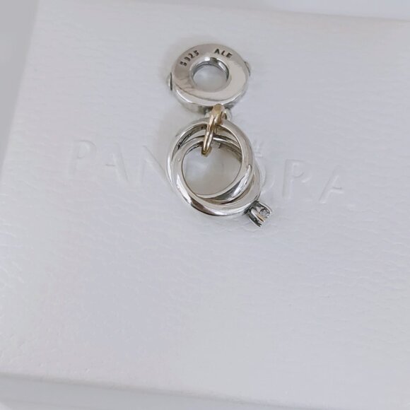 Pandora Two-tone Wedding Rings Dangle Charm Pendant S925 Silver with box - Picture 3 of 6